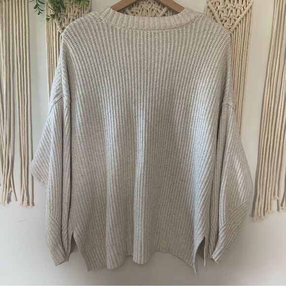 AMERICAN EAGLE Women’s Chunky Cable Knit Split Hem Sweater Cream Tan Size XL - Picture 8 of 15